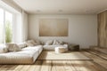 Neutral Elegance: White Sofa and Armchairs in a Scandinavian-inspired Living Space. Generative AI