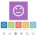 Neutral emoticon flat white icons in square backgrounds