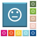 Neutral emoticon white icons on edged square buttons