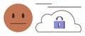 Neutral Face Emoticon and Cloud with Lock Symbolizing Data Privacy and Security Royalty Free Stock Photo