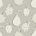 Neutral mid-century modern style apples, pears, plums, berries. Seamless vector pattern background. Pastel beige orchard Royalty Free Stock Photo