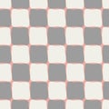 Neutral pastel browns and cream coloured checkerboard seamless vector pattern on pastel coral background. Hand drawn