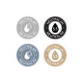 Neutral pH balance logo icon for shampoo or cream. Ph sign label with drop.