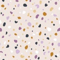Neutral and purple abstract terrazzo texture seamless vector pattern