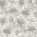 Neutral surreal flower seamless vector texture pattern background. Scattered overlapping flowers creating weave swirl