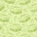 Neutral vector seamless pattern with famous middle eastern dessert Baklava with pistachio nuts. Royalty Free Stock Photo