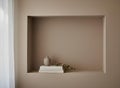 Neutral Wall Niche Displaying Books Vase And Eucalyptus Royalty Free Stock Photo