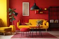 neutrally colored room with bold blocks of bright yellow and red Royalty Free Stock Photo