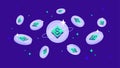 Neutrino USD USDN coins falling from the sky. USDN cryptocurrency concept banner background