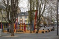 Neuwied, Germany - April 3, 2020: empty playground and closed sh