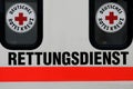 Neuwied, Germany - July 1, 2009: part of the backside of an ambulance car with the lettering