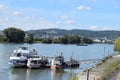 Neuwied, Germany - 09 07 2020: ships at the shoreline during lockdown