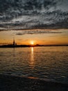 Neva river and beautiful sunrise. Saint Petersburgh.