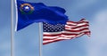 Close-up of Nevada state flag waving in the wind on a clear day