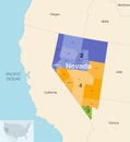 Nevada state counties colored by congressional districts vector map with neighbouring states and terrotories