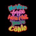 Never forget how far you`ve come hand lettering. Quote typography.