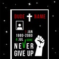 Never Give Up concept vector illustration. Fist aimed to the stars