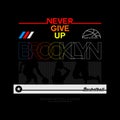 never give up slogan print design with basketball player.