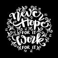 Never hope for it work for it, hand lettering.