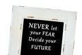 Never let your fear decide your future words on chalk board