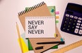 Never say never on blackboard with businessman Royalty Free Stock Photo