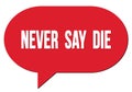 NEVER  SAY  DIE text written in a red speech bubble Royalty Free Stock Photo