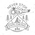 Never stop exploring. Vector illustration. Concept for shirt or logo, print, stamp or tee. Vintage line art typography Royalty Free Stock Photo