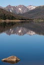 The Never Summer Mountain Range is the backdrop for Long Draw Reservoir, Colorado. Royalty Free Stock Photo