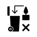 Never throw hot wax in trash bin black glyph manual label icon