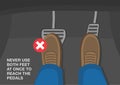 Never use both feet at once to reach the pedals. Male character places feet on brake and accelerator pedals at the same time.