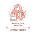 Never use oven to warm house terracotta concept icon