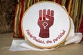 Nevertheless she persisted with raised fist embroidery on hoop, craftivism feminist activism