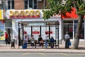 Nevinnomyssk, Russia, September, 13, 2018. People are on bus stop on Gagarin street in Nevinnomyssk