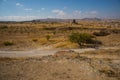 NEVSEHIR DISTRICT, CAPPADOCIA, TURKEY: Beautiful autumn landscape on fields, rocks and mountains. On the horizon the silhouette of Royalty Free Stock Photo