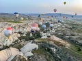 Nevsehir, Goreme, Urgup type of balloon, helium gas balloon flying in Turkey, colorful images from the air