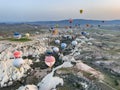 Nevsehir, Goreme, Urgup type of balloon, helium gas balloon flying in Turkey, colorful images from the air