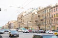 Nevsky prospect, city street, facades of historical buildings of 18th-19th century, roadway, cars. Saint-Petersburg, Russia - 05.