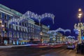 Nevsky Prospect at night Christmas illumination in Saint Petersburg Royalty Free Stock Photo