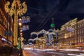 Nevsky Prospect at night Christmas illumination in St. Petersburg Royalty Free Stock Photo