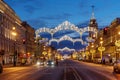 Nevsky Prospect with Saint Petersburg City Duma illuminated for Christmas Royalty Free Stock Photo