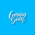Coming soon calligraphic lettering text composition on realistic curled red ribbon, vector illustration Royalty Free Stock Photo