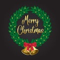 Green Christmas wreaths with golden bell Royalty Free Stock Photo