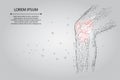 Abstract mash line and poin Human knee joint. Low poly design cure pain treatment