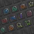 Vector set of icons and social networks on the buttons of the black keyboard Royalty Free Stock Photo