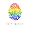 Happy easter egg made of multicolored round buttons on white background