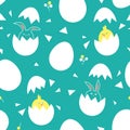 Seamless vector pattern with rabbit, chicken and egg for Happy Easter