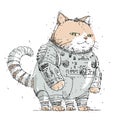 Mechanical fantasy cat astronaut smiles and looks at us