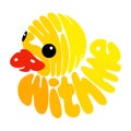 Rubber duck in the form of the text `go swim with me`