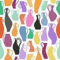 Seamless pattern from a set of ceramic jugs with handles Royalty Free Stock Photo