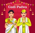 Decorated background of happy Gudi Padwa celebration of India. Maharashtrian family celebrate Hindu New Year Royalty Free Stock Photo